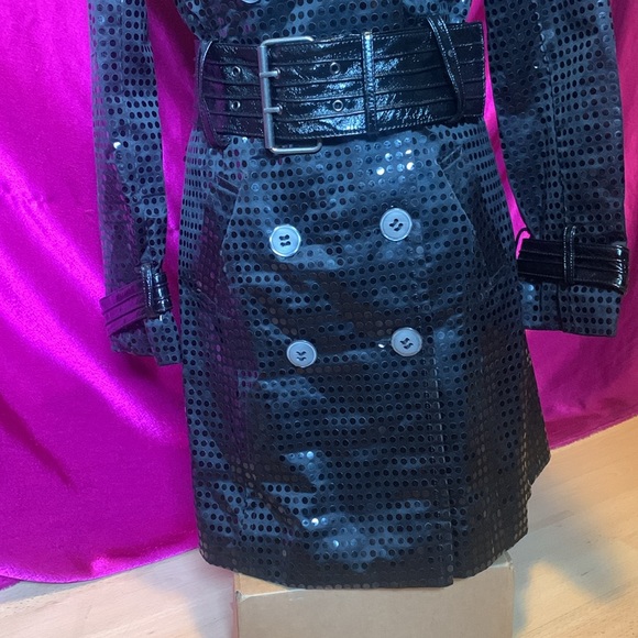 NWT Runway New York size Small black sequin 3/4 length button and belt - Picture 7 of 15